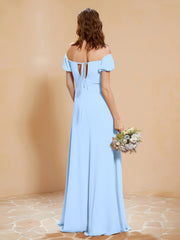 Robe Longue à Demi-Manches avec Fente Bleu Ciel Grande Taille