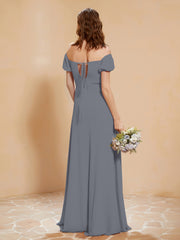 Robe Longue à Demi-Manches avec Fente Gris Acier Grande Taille