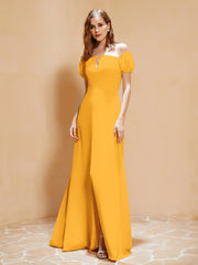 Robe Longue à Demi-Manches avec Fente Mandarine Grande Taille