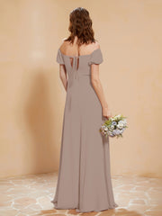Robe Longue à Demi-Manches avec Fente Taupe Grande Taille