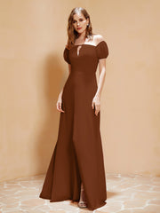 Robe Longue à Demi-Manches avec Fente Terracotta Grande Taille