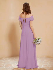 Robe Longue à Demi-Manches avec Fente Glycine Grande Taille