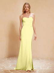 Maxi Robe Fourreau Sans Bretelles en Mousseline avec Fente Jonquille