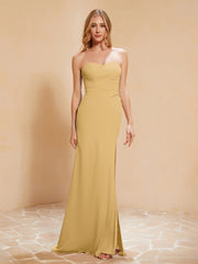 Maxi Robe Fourreau Sans Bretelles en Mousseline avec Fente Or