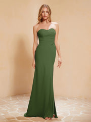 Maxi Robe Fourreau Sans Bretelles en Mousseline avec Fente Mousse