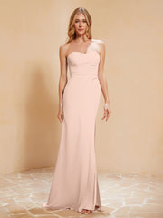 Maxi Robe Fourreau Sans Bretelles en Mousseline avec Fente Rose Perle