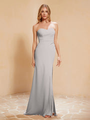 Maxi Robe Fourreau Sans Bretelles en Mousseline avec Fente Argent