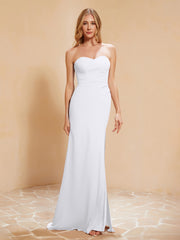 Maxi Robe Fourreau Sans Bretelles en Mousseline avec Fente Blanc
