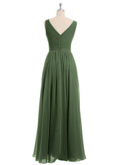 Mousseline Col en V Robe avec Jupe Cascade Olive Verte Grande Taille
