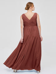 Mousseline Col en V Robe avec Jupe Cascade terracotta Grande Taille
