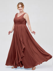 Mousseline Col en V Robe avec Jupe Cascade terracotta Grande Taille
