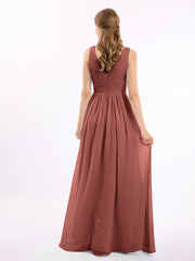 Mousseline Col en V Robe avec Jupe Cascade terracotta