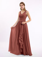 Mousseline Col en V Robe avec Jupe Cascade terracotta