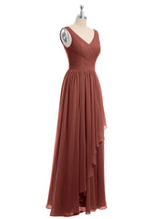 Mousseline Col en V Robe avec Jupe Cascade terracotta Grande Taille