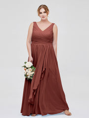 Mousseline Col en V Robe avec Jupe Cascade terracotta Grande Taille