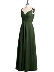 Col En V Mousseline Robes Avec Bretelles Perlées Olive Verte Grande Taille
