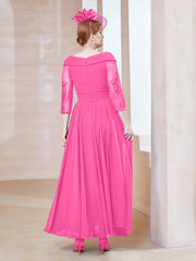 Robe en Dentelle et Mousseline Longueur au Sol à Col en V Azalée Grande Taille
