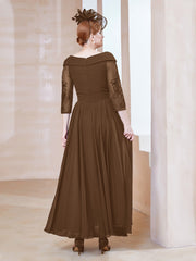 Robe en Dentelle et Mousseline Longueur au Sol à Col en V Brun