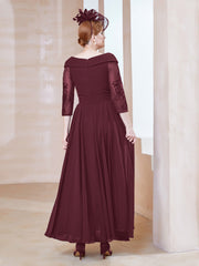 Robe en Dentelle et Mousseline Longueur au Sol à Col en V Cabernet