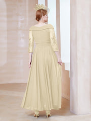 Robe en Dentelle et Mousseline Longueur au Sol à Col en V Champagne Grande Taille