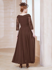 Robe en Dentelle et Mousseline Longueur au Sol à Col en V Chocolat