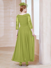 Robe en Dentelle et Mousseline Longueur au Sol à Col en V Trèfle Grande Taille
