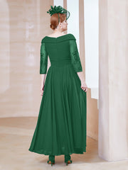 Robe en Dentelle et Mousseline Longueur au Sol à Col en V Vert Foncé