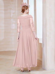 Robe en Dentelle et Mousseline Longueur au Sol à Col en V Rose Poudré Grande Taille