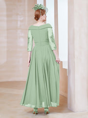 Robe en Dentelle et Mousseline Longueur au Sol à Col en V Sauge Poudrée Grande Taille