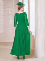 Robe en Dentelle et Mousseline Longueur au Sol à Col en V Emeraude Grande Taille