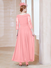 Robe en Dentelle et Mousseline Longueur au Sol à Col en V Flamant