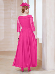 Robe en Dentelle et Mousseline Longueur au Sol à Col en V Fuchsia Grande Taille