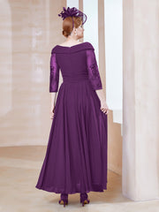Robe en Dentelle et Mousseline Longueur au Sol à Col en V Raisin Grande Taille