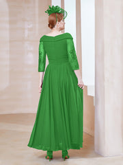 Robe en Dentelle et Mousseline Longueur au Sol à Col en V Vert Grande Taille