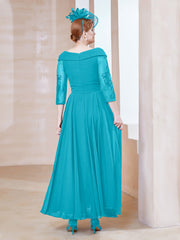 Robe en Dentelle et Mousseline Longueur au Sol à Col en V Jade Grande Taille