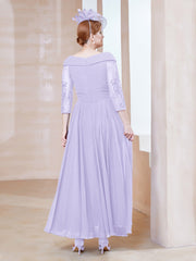 Robe en Dentelle et Mousseline Longueur au Sol à Col en V Lilas