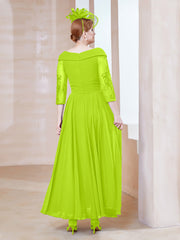 Robe en Dentelle et Mousseline Longueur au Sol à Col en V Vert Citron