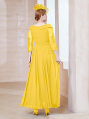 Robe en Dentelle et Mousseline Longueur au Sol à Col en V Souci