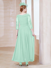 Robe en Dentelle et Mousseline Longueur au Sol à Col en V Vert Menthe Grande Taille