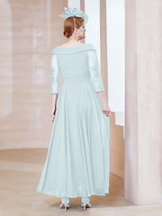 Robe en Dentelle et Mousseline Longueur au Sol à Col en V Brume