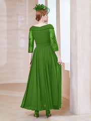 Robe en Dentelle et Mousseline Longueur au Sol à Col en V Mousse