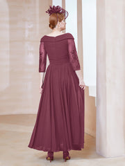 Robe en Dentelle et Mousseline Longueur au Sol à Col en V Mûre Grande Taille