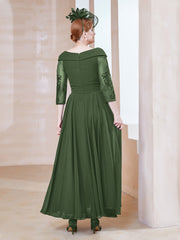 Robe en Dentelle et Mousseline Longueur au Sol à Col en V Olive Verte