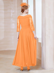 Robe en Dentelle et Mousseline Longueur au Sol à Col en V Orange Grande Taille