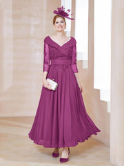 Robe en Dentelle et Mousseline Longueur au Sol à Col en V Orchidee