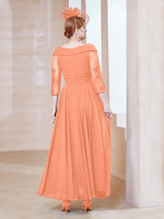 Robe en Dentelle et Mousseline Longueur au Sol à Col en V Papaye Grande Taille