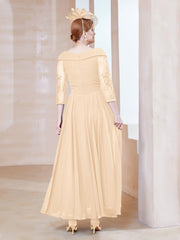 Robe en Dentelle et Mousseline Longueur au Sol à Col en V Pêche