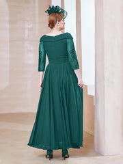 Robe en Dentelle et Mousseline Longueur au Sol à Col en V Paon Grande Taille