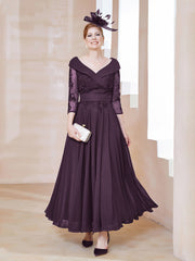 Robe en Dentelle et Mousseline Longueur au Sol à Col en V Plum Grande Taille
