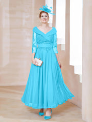 Robe en Dentelle et Mousseline Longueur au Sol à Col en V Piscine Grande Taille